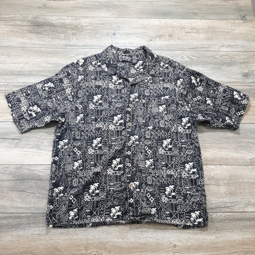 OP Ocean Pacific XL Mens Short Sleeve Shirt Island Floral Theme Tribal Hawaiian